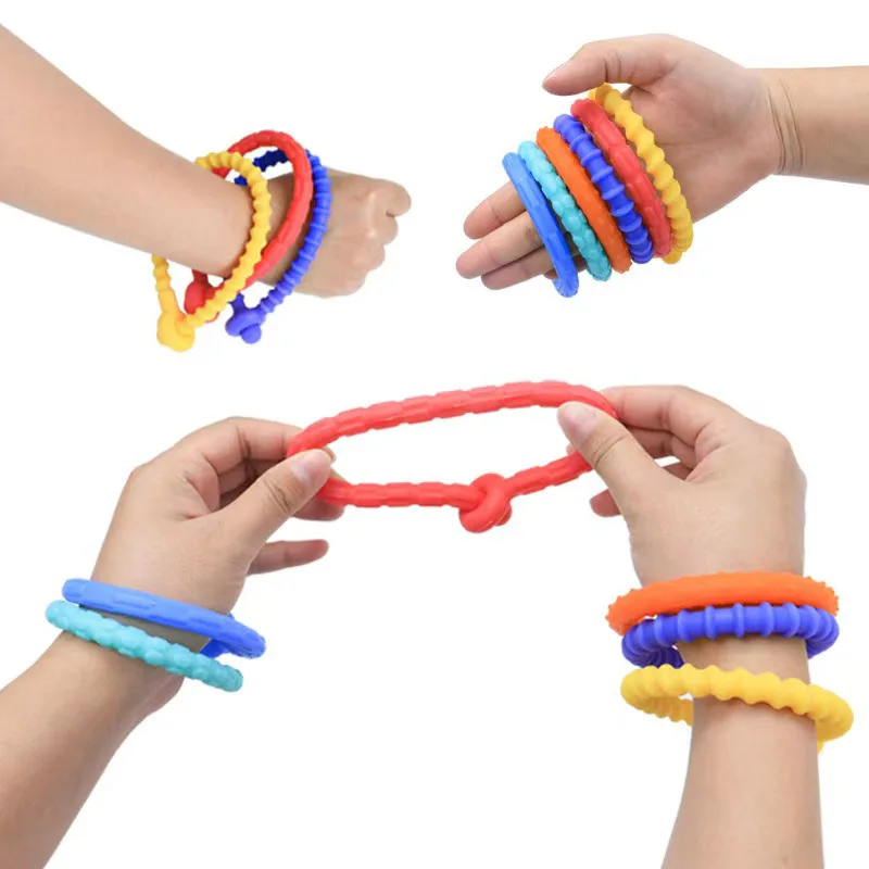 6 pçs sensorial vara texturizado silicone elástico cordas brinquedos para acalmar ansiedade tdah autismo alívio do estresse presentes - Imagem 2