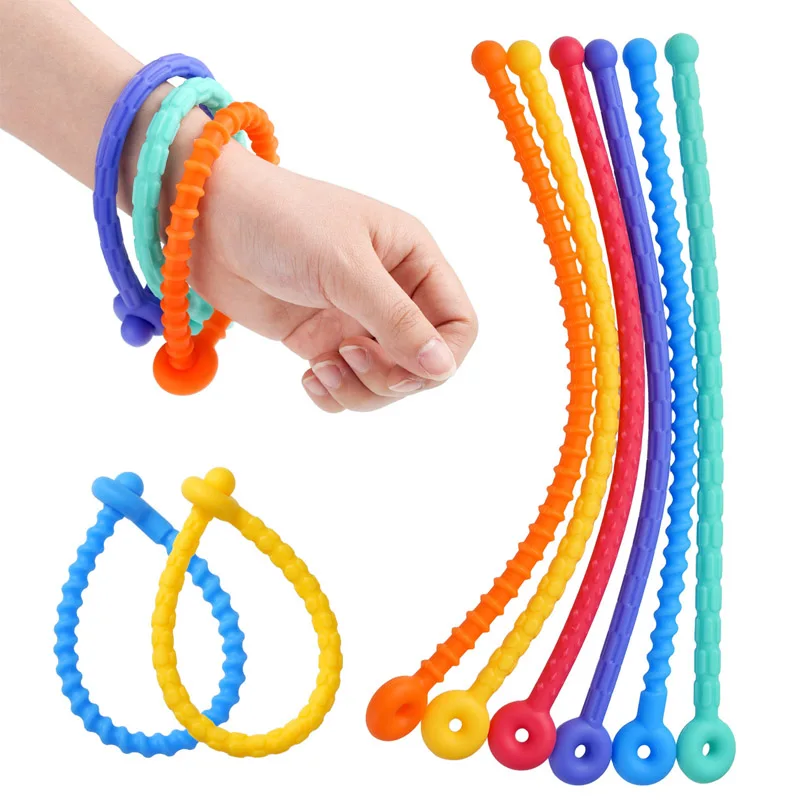 6 pçs sensorial vara texturizado silicone elástico cordas brinquedos para acalmar ansiedade tdah autismo alívio do estresse presentes