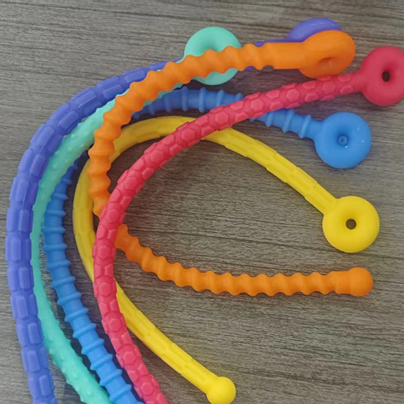 6 pçs sensorial vara texturizado silicone elástico cordas brinquedos para acalmar ansiedade tdah autismo alívio do estresse presentes - Imagem 4