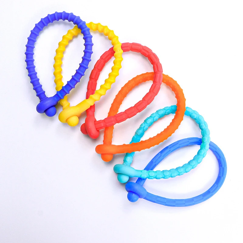 6 pçs sensorial vara texturizado silicone elástico cordas brinquedos para acalmar ansiedade tdah autismo alívio do estresse presentes - Imagem 3