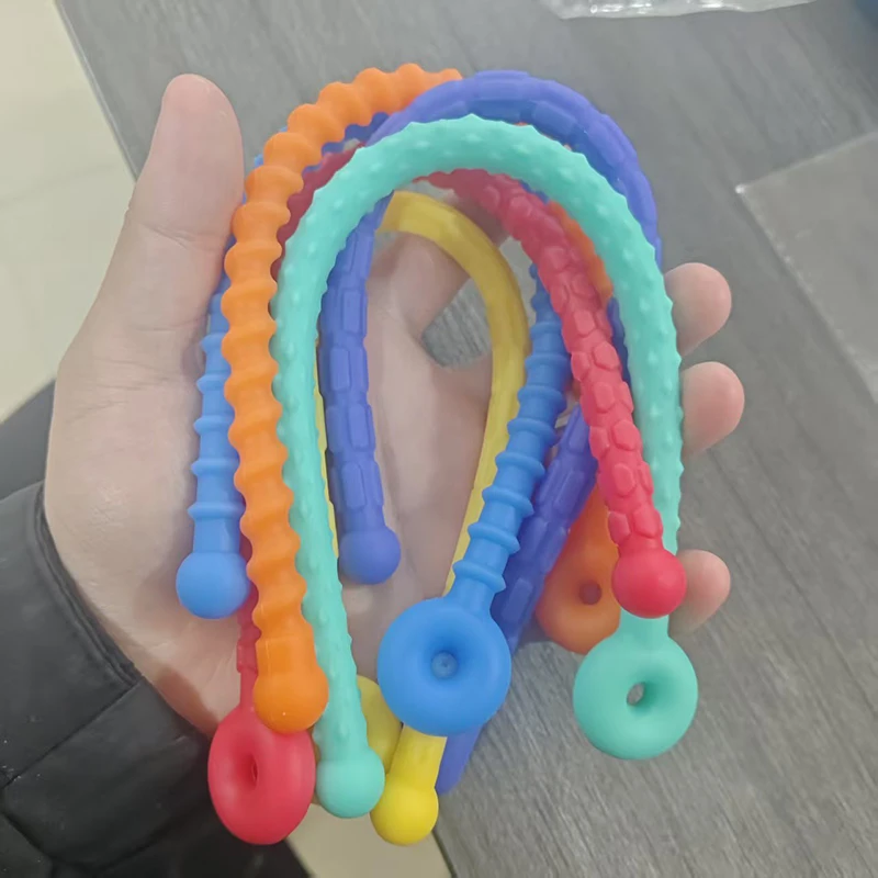 6 pçs sensorial vara texturizado silicone elástico cordas brinquedos para acalmar ansiedade tdah autismo alívio do estresse presentes - Imagem 6